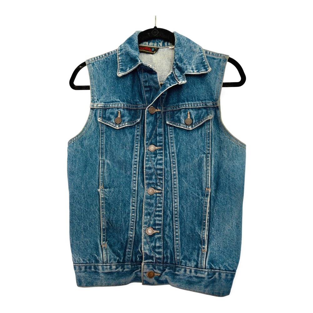 VTG Denim Vest Trousers‎ Up Blue Jean Sleeveless Button Up Indie Vanguard 90s